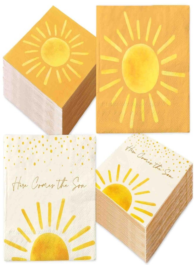 JarThenaAMCS 100Pcs Boho Sun Paper Napkin Double-Sided Disposable Sunshine Baby Shower Luncheon Napkin First Trip Around the Sun Party Napkins for Party Supplies Table Decor - Image 1
